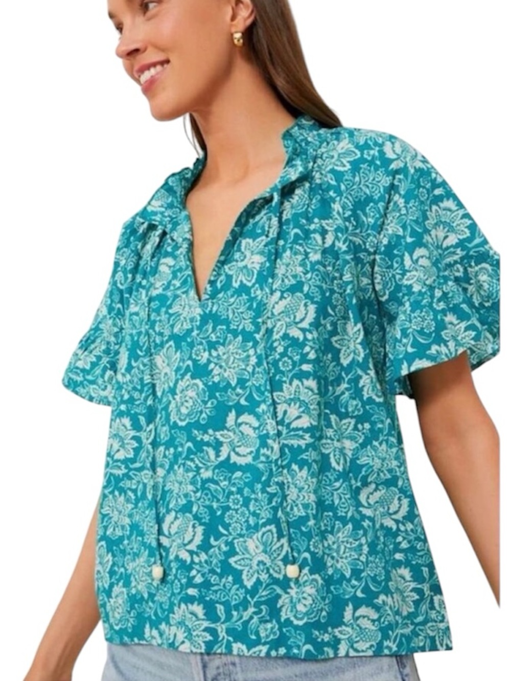 Tuckernuck Beach Palmetto Bouquet Teal Cassis Top